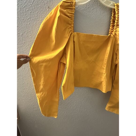 Levi's Yellow Smocked Back Square Neck Long Puff Sleeve Blouse Size XL NWT - Picture 4 of 9